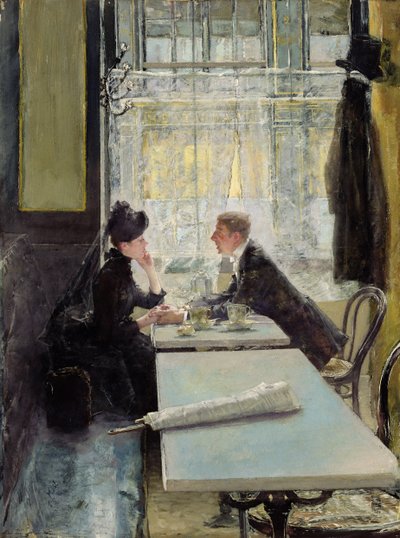 Liefhebbers in een café (paneel) door Gotthardt Johann Kuehl